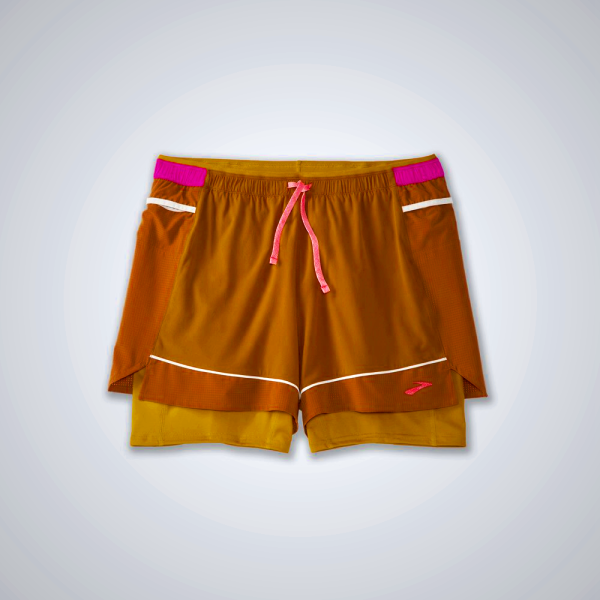 Women's Brooks Moment 5" 2-in-1 Running Shorts Pink/Mint | AU-720894